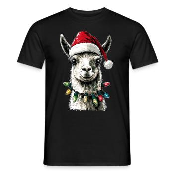 Drôle mignon lama alpaga chapeau de père Noël - T-shirt homme - noir - Devant - AI Model Male 178 light (178cm)