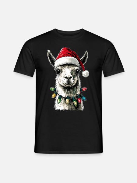 Lustige niedliche Lama Alpaka Weihnachtsmütze Weih - Männer T-Shirt - Schwarz