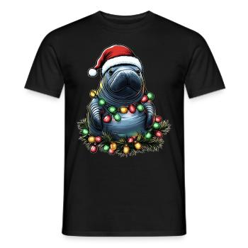 Manatee Floaty Potato Manatee Santa Hat Xma - Men's T-Shirt - black - Front - AI Model Male 178 light (178cm)