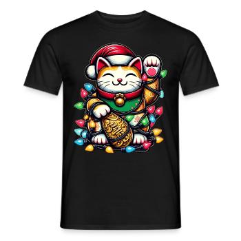 Maneki Neko Chat Japonais Porte-Bonheur Weihnac - T-shirt homme - noir - Devant - AI Model Male 178 light (178cm)
