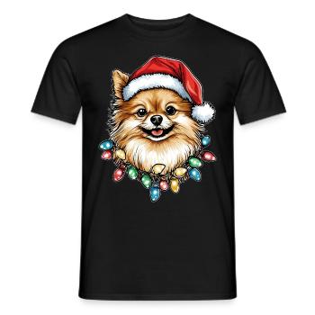 Pomeranian Hund Weihnachten Hut Xmas - Männer T-Shirt - Schwarz - Vorne - AI Model Male 178 light (178cm)