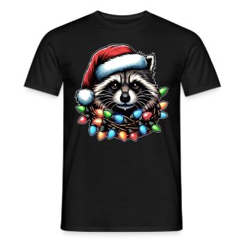 Raccoon Opossum Street Cat Santa Hat Xmas - Men's T-Shirt - black - Front - AI Model Male 178 light (178cm)