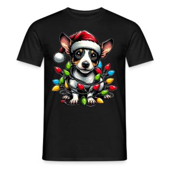 Mignon Rat Terrier Chien Chapeau de Noël Noël - T-shirt homme - noir - Devant - AI Model Male 178 light (178cm)