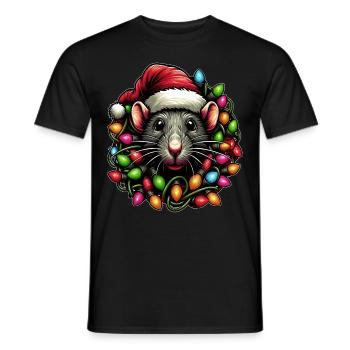 Rat Mouse Santa Hat Xmas - Men's T-Shirt - black - Front - AI Model Male 178 light (178cm)