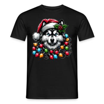 Siberian Husky Dog Christmas Hat Xmas - Men's T-Shirt - black - Front - AI Model Male 178 light (178cm)