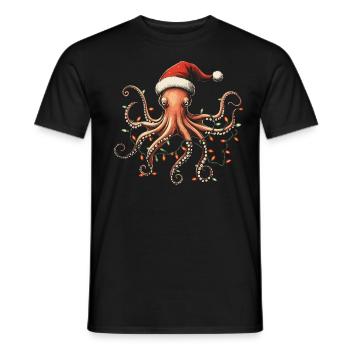 Octopus Squid Christmas Hat Xmas - Men's T-Shirt - black - Front - AI Model Male 178 light (178cm)