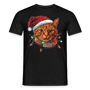 Cute Orange Cat Tabby Cat Christmas Hat - Men's T-Shirt - black - Front - AI Model Male 178 light (178cm)