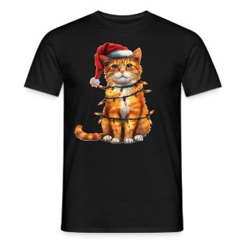 Cute Orange Cat Tabby Cat Christmas Hat - Men's T-Shirt - black - Front - AI Model Male 178 light (178cm)