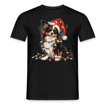 Niedlicher Papillon Hund Weihnachtsmütze Xmas - Männer T-Shirt - Schwarz - Vorne - AI Model Male 178 light (178cm)
