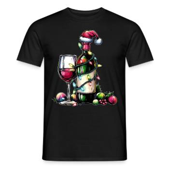 Wine-drinking drinker Santa hat Xmas - Men's T-Shirt - black - Front - AI Model Male 178 light (178cm)
