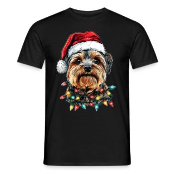 Yorkshire Terrier Hund Yorkie Weihnachtsmütze Xmas - Männer T-Shirt - Schwarz - Vorne - AI Model Male 178 light (178cm)