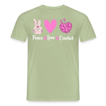 Crochet Knitting Crochet Hook Peace Love Crochet - Men's T-Shirt - sage - Front - AI Model Male 178 light (178cm)