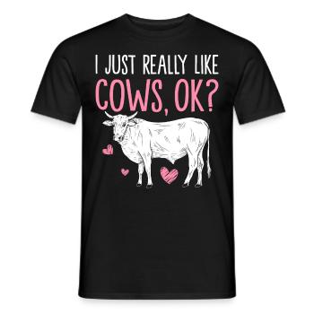 I just like cows a lot, okay? Funny cow heifer - Men's T-Shirt - black - Front - AI Model Male 178 light (178cm)