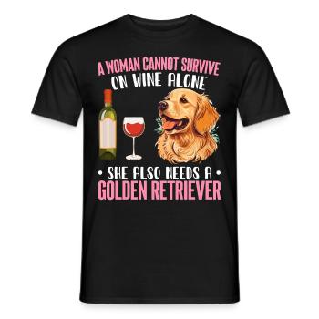 Frau Wein Sie braucht Golden Retriever Hund Hundel - Männer T-Shirt - Schwarz - Vorne - AI Model Male 178 light (178cm)
