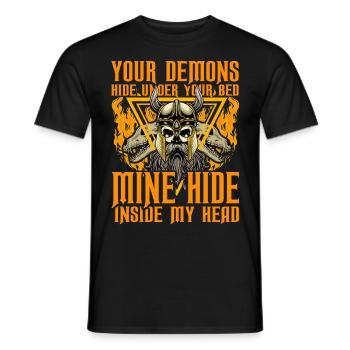 Deine Dämonen verstecken sich unter deinem Bett, mein Versteck im Inneren - Männer T-Shirt - Schwarz - Vorne - AI Model Male 178 light (178cm)