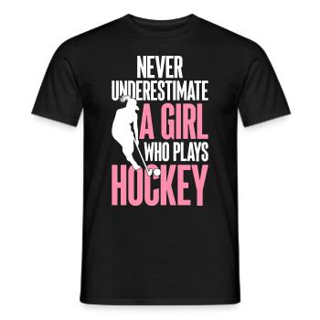 A girl playing hockey player girl - Men's T-Shirt - black - Front - AI Model Male 178 light (178cm)