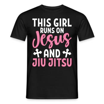 Girl running on Jesus Jiu Jitsu BJJ Martial Arts - Men's T-Shirt - black - Front - AI Model Male 178 light (178cm)