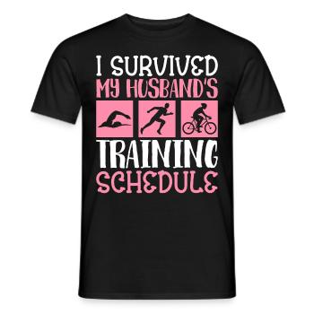 Triathletes Triathlon Survived Husband's Training - Men's T-Shirt - black - Front - AI Model Male 178 light (178cm)