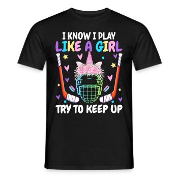 Hockeyspielerin Hockeymädchen Ich weiß, ich spiele - Männer T-Shirt - Schwarz - Vorne - AI Model Male 178 light (178cm)