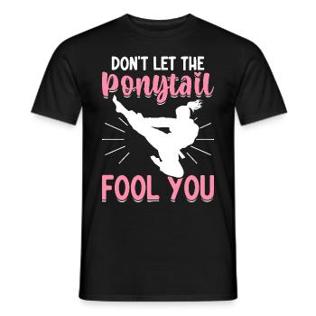 Drôle Taekwondo Fille Karaté Ne laissez pas la queue de cheval - T-shirt homme - noir - Devant - AI Model Male 178 light (178cm)
