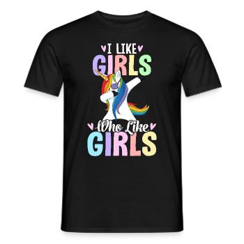 I like girls who like girls like lesbian pride - Men's T-Shirt - black - Front - AI Model Male 178 light (178cm)