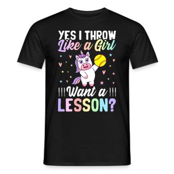 Softball-Mädchen Softball-Spielerin Ich werfe wie - Männer T-Shirt - Schwarz - Vorne - AI Model Male 178 light (178cm)