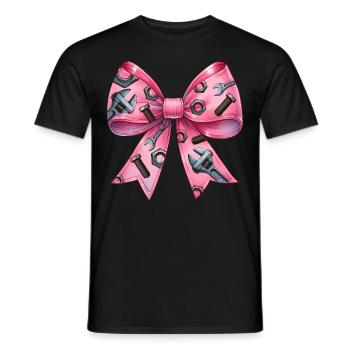 Coquette Bow Mechanic Tools Pattern Pink Bow - Men's T-Shirt - black - Front - AI Model Male 178 light (178cm)