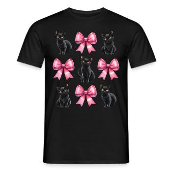 Coquette Bow Black Cat Mom Pink Bow - Men's T-Shirt - black - Front - AI Model Male 178 light (178cm)