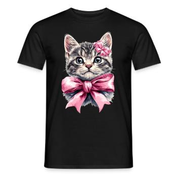 Coquette Bow Tabby Cat Mom Gray Katzenfell Rosa - Männer T-Shirt - Schwarz - Vorne - AI Model Male 178 light (178cm)