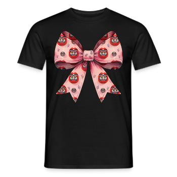 Coquette Bogen Daruma Puppe Japan Muster Rosa Band - Männer T-Shirt - Schwarz - Vorne - AI Model Male 178 light (178cm)