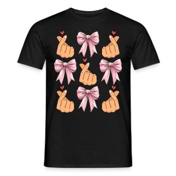Coquette Bogen Saranghae Kpop Finger Herz Rosa - Männer T-Shirt - Schwarz - Vorne - AI Model Male 178 light (178cm)