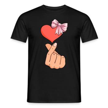 Coquette noeud Saranghae Kpop doigt coeur rose - T-shirt homme - noir - Devant - AI Model Male 178 light (178cm)