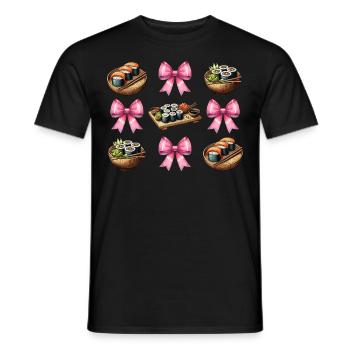 Coquette Bow Sushi Japanese Food Pink Ribbon - Men's T-Shirt - black - Front - AI Model Male 178 light (178cm)