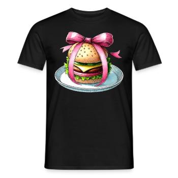 Coquette Bow Burger Hamburger Pink Ribbon Mom - Men's T-Shirt - black - Front - AI Model Male 178 light (178cm)