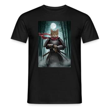 Chat guerrier Chat japonais Chat samouraï - T-shirt homme - noir - Devant - AI Model Male 178 light (178cm)