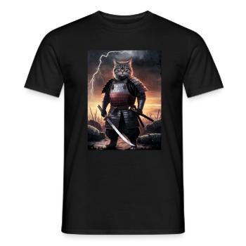 Kriegerkatze Japanische Katze Samurai Katze - Männer T-Shirt - Schwarz - Vorne - AI Model Male 178 light (178cm)