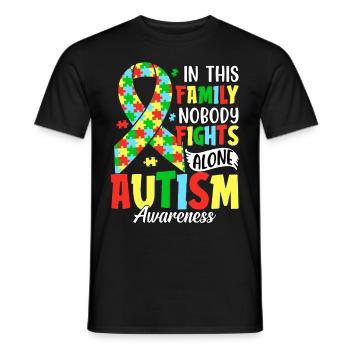 In this family nobody fights alone autism - Men's T-Shirt - black - Front - AI Model Male 178 light (178cm)