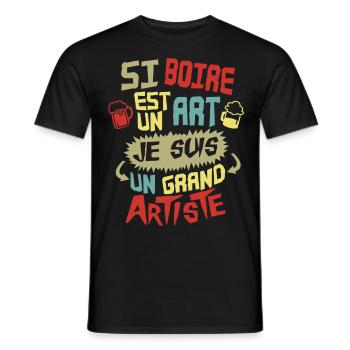 ALCOOL si boire est un art - T-shirt homme - noir - Devant - AI Model Male 178 light (178cm)