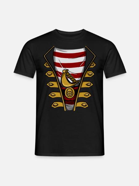 Piraten Kostüm Mit Säbel und Totenkopf Gürtel - Männer T-Shirt - Schwarz