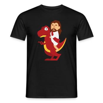 Jesus Dinosaur T-Rex Religion Atheist Gift - Men's T-Shirt - black - Front - AI Model Male 178 light (178cm)