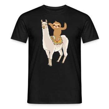 Sweet Sloth Rides Alpaca Lama Animal Gift - Men's T-Shirt - black - Front - AI Model Male 178 light (178cm)