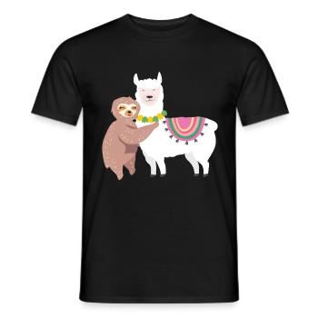 Sloth & Lama | in love Funny Animals Love - Men's T-Shirt - black - Front - AI Model Male 178 light (178cm)