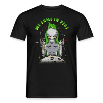 Außerirdische Aliens We Come In Peas Geschenk - Männer T-Shirt - Schwarz - Vorne - AI Model Male 178 light (178cm)