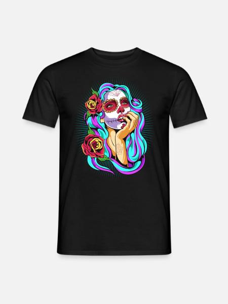 Dia De Los Muertos Mexique Mme Totenkopf Halloween - T-shirt homme - noir
