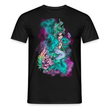 La sirène d'art d'Elfi avec des fleurs - T-shirt homme - noir - Devant - AI Model Male 178 light (178cm)