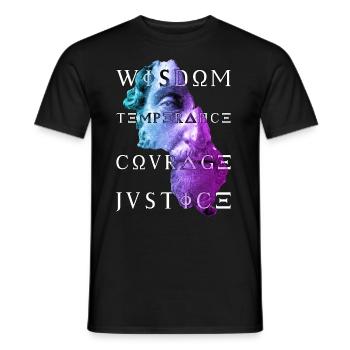 Marcus Virtues of Stoicism Wisdom Courage Justice - Men's T-Shirt - black - Front - AI Model Male 178 light (178cm)