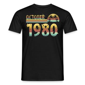Octobre 1980 né 1980 anniversaire - T-shirt homme - noir - Devant - AI Model Male 178 light (178cm)