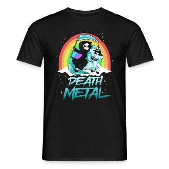 Death Metal Einhorn mit Tod als Reiter Regenbogen - Männer T-Shirt - Schwarz - Vorne - AI Model Male 178 light (178cm)