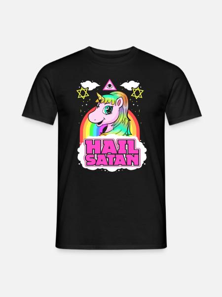Hail Satan Unicorn - Death Metal Rainbow Design - Men's T-Shirt - black
