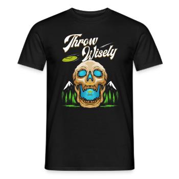 Jeter avec sagesse - Cadeau de conception de crâne de disque de golf - T-shirt homme - noir - Devant - AI Model Male 178 light (178cm)